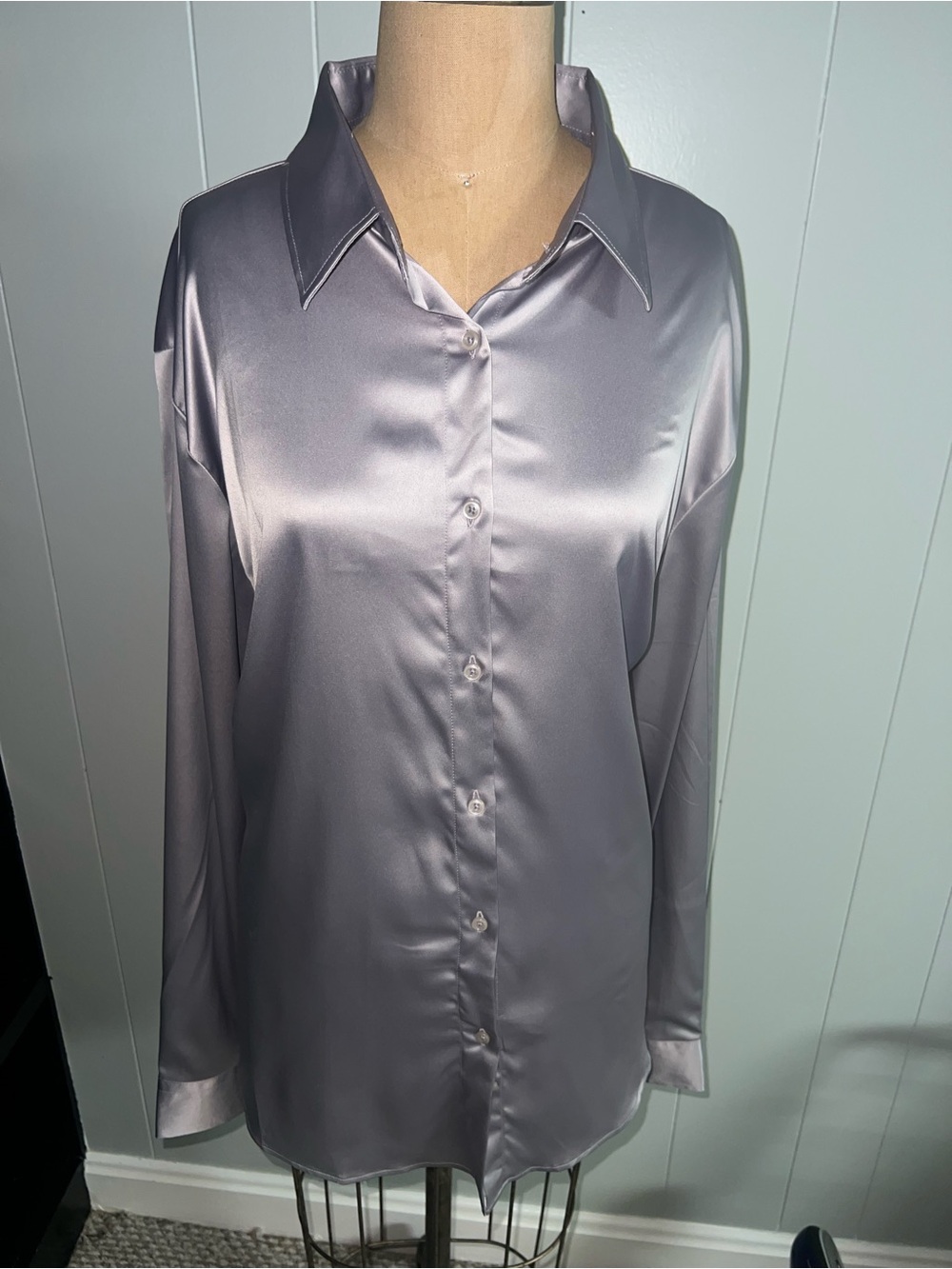 Silky Lavender Gray Button-Up Blouse